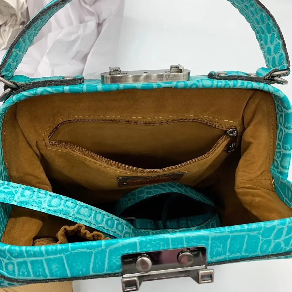 Patricia Nash Leather Purse Croc Embossed Blue Aqua Handbags